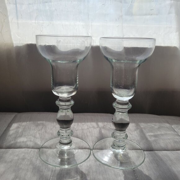 Pair Of Vintage Hand-Blown Glass candlesticks Goblets - Picture 1 of 5